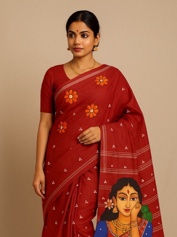 Pure Linen Hand Painted Saree