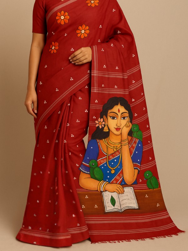 Pure Linen Hand Painted Saree