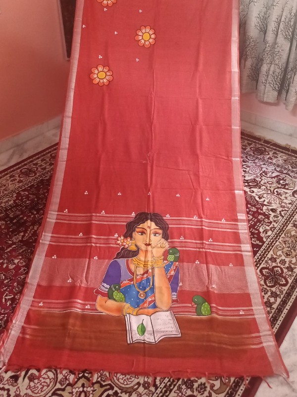 Pure Linen Hand Painted Saree