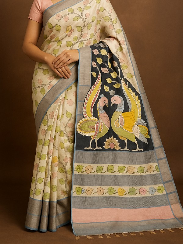 Bishnupuri Hand Painted Kalamkari Silk Saree