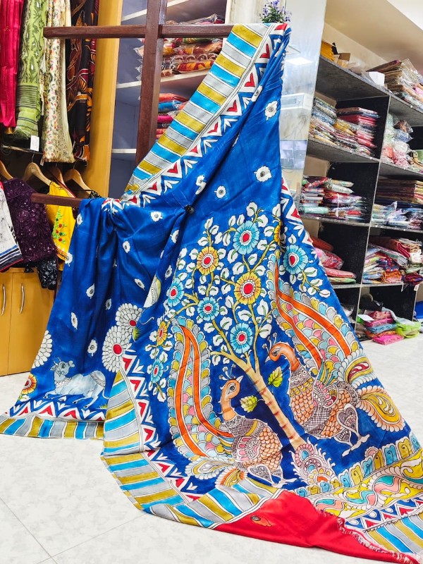 Bishnupuri Hand Painted Kalamkari Silk Saree