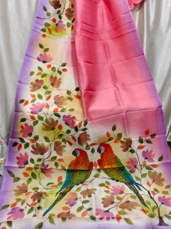 Bishnupuri Hand Painted Kalamkari Silk Saree