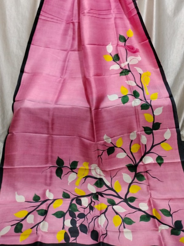 Bishnupuri Hand Painted Kalamkari Silk Saree