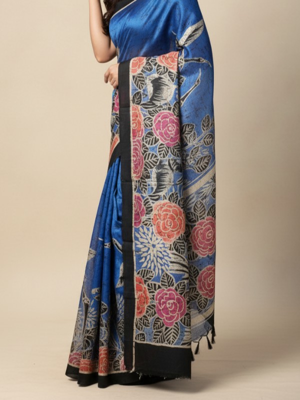 Bishnupuri Momchitra wax hand painted Kalamkari silk saree