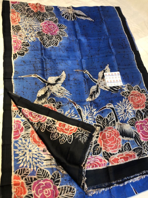 Bishnupuri Momchitra wax hand painted Kalamkari silk saree