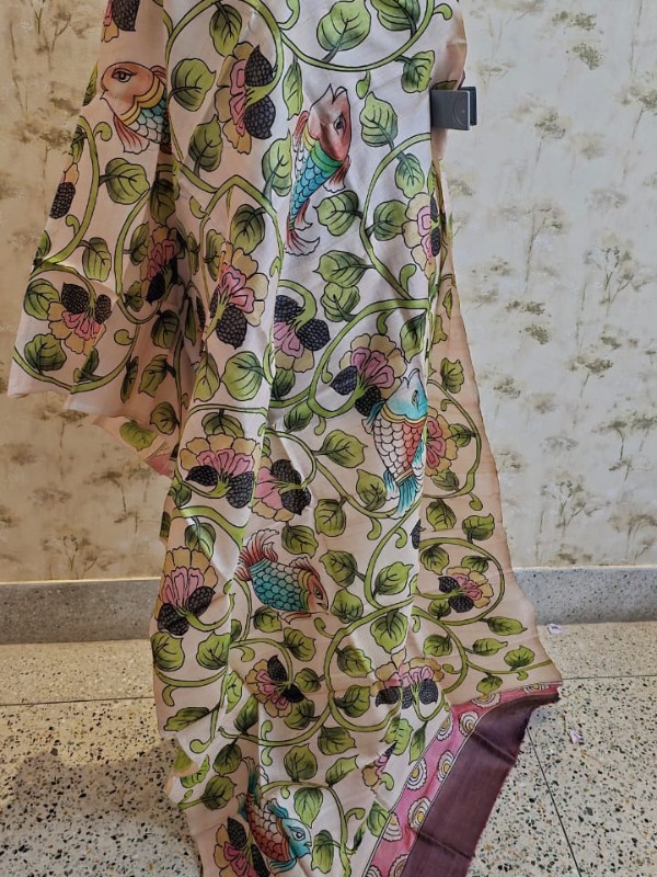Kalamkari Hand Painted Tussar dupatta
