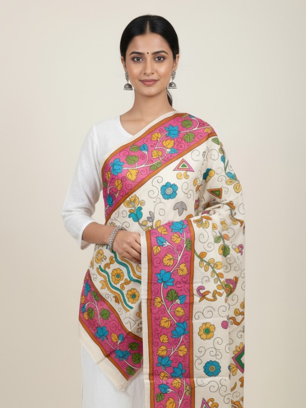 Kalamkari Hand Painted Tussar dupatta