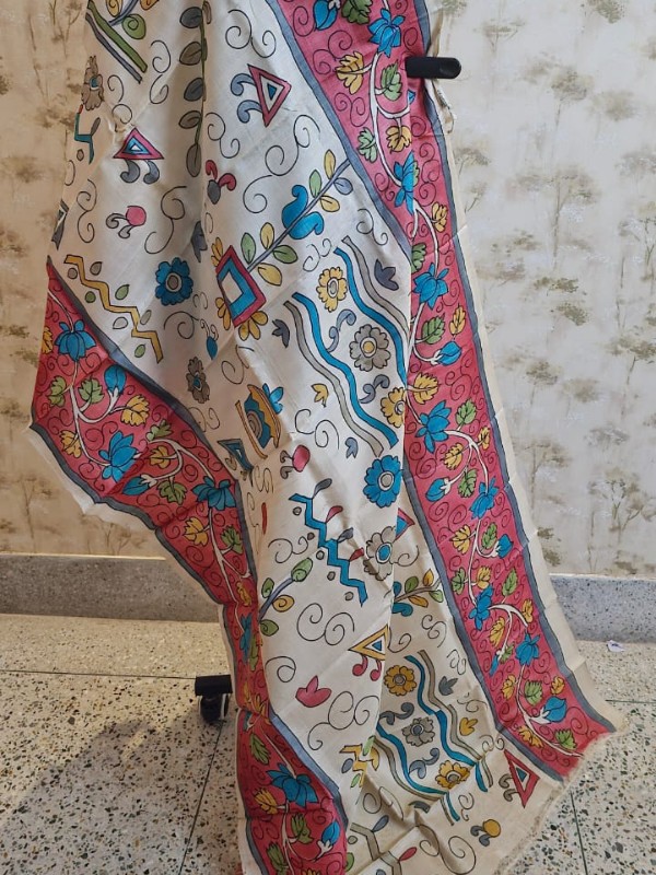 Kalamkari Hand Painted Tussar dupatta