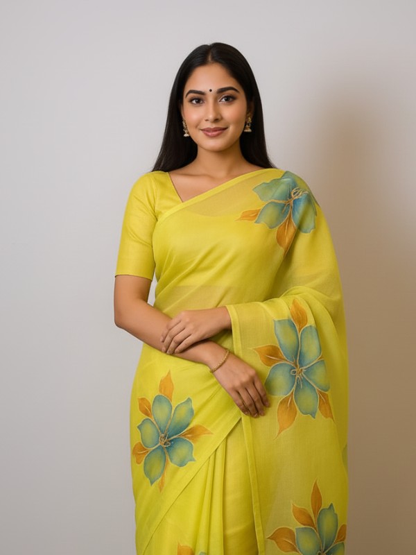 Pure Organza Hand Painted Saree