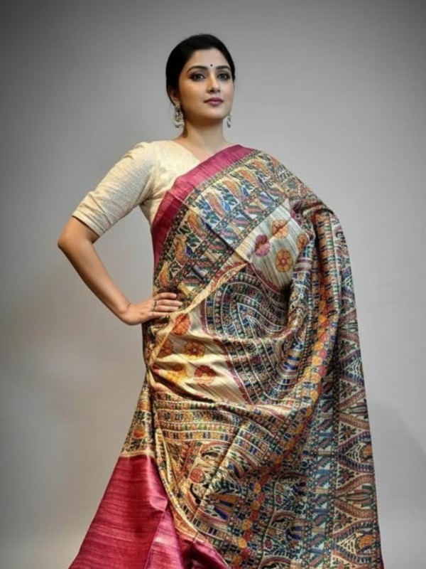 Ghicha Hand Painted Madhubani Saree