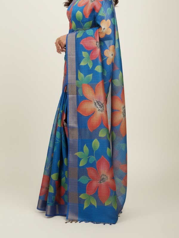 Zari border Tussar hand painted Silk saree