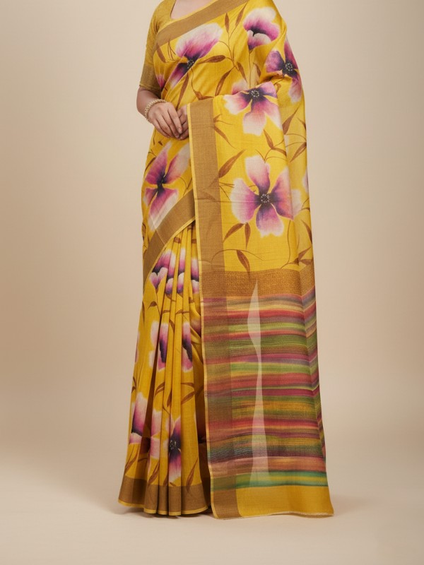 Zari border Tussar hand painted Silk saree