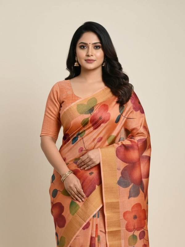 Zari border Tussar hand painted Silk saree