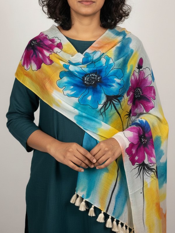 Pure silk hand painted stoles with tessels