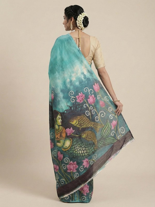 Pure Tussar Hand Painted Silk Saree