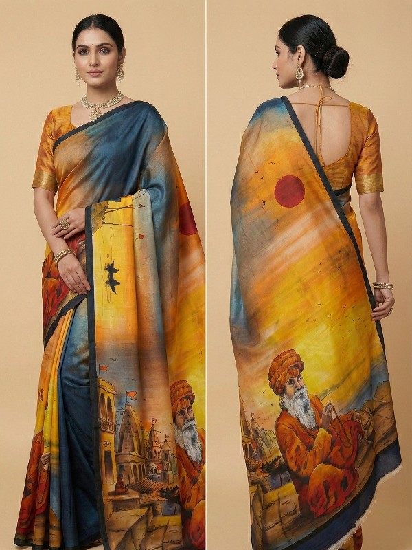 Pure Bishnupuri hand Painted Silk Saree