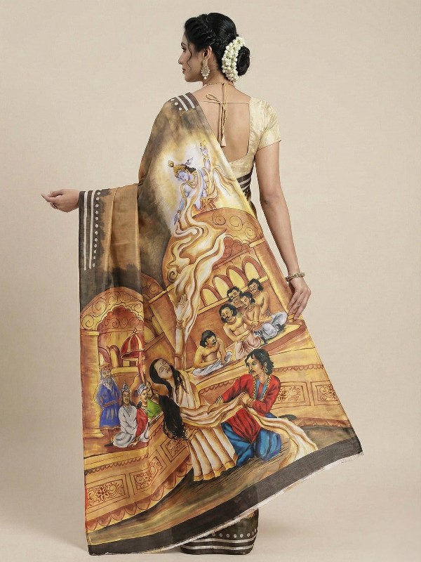 Pure Bishnupuri hand Painted Silk Saree