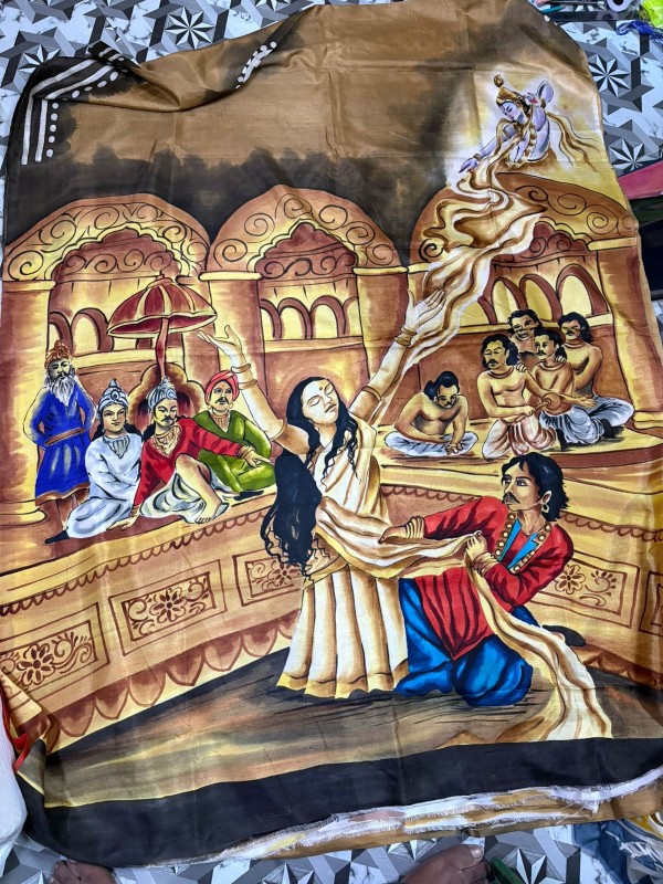 Pure Bishnupuri hand Painted Silk Saree