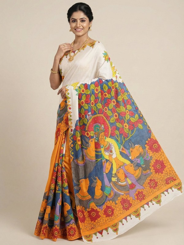 Pure Mul Cotton Hand Painted Saree